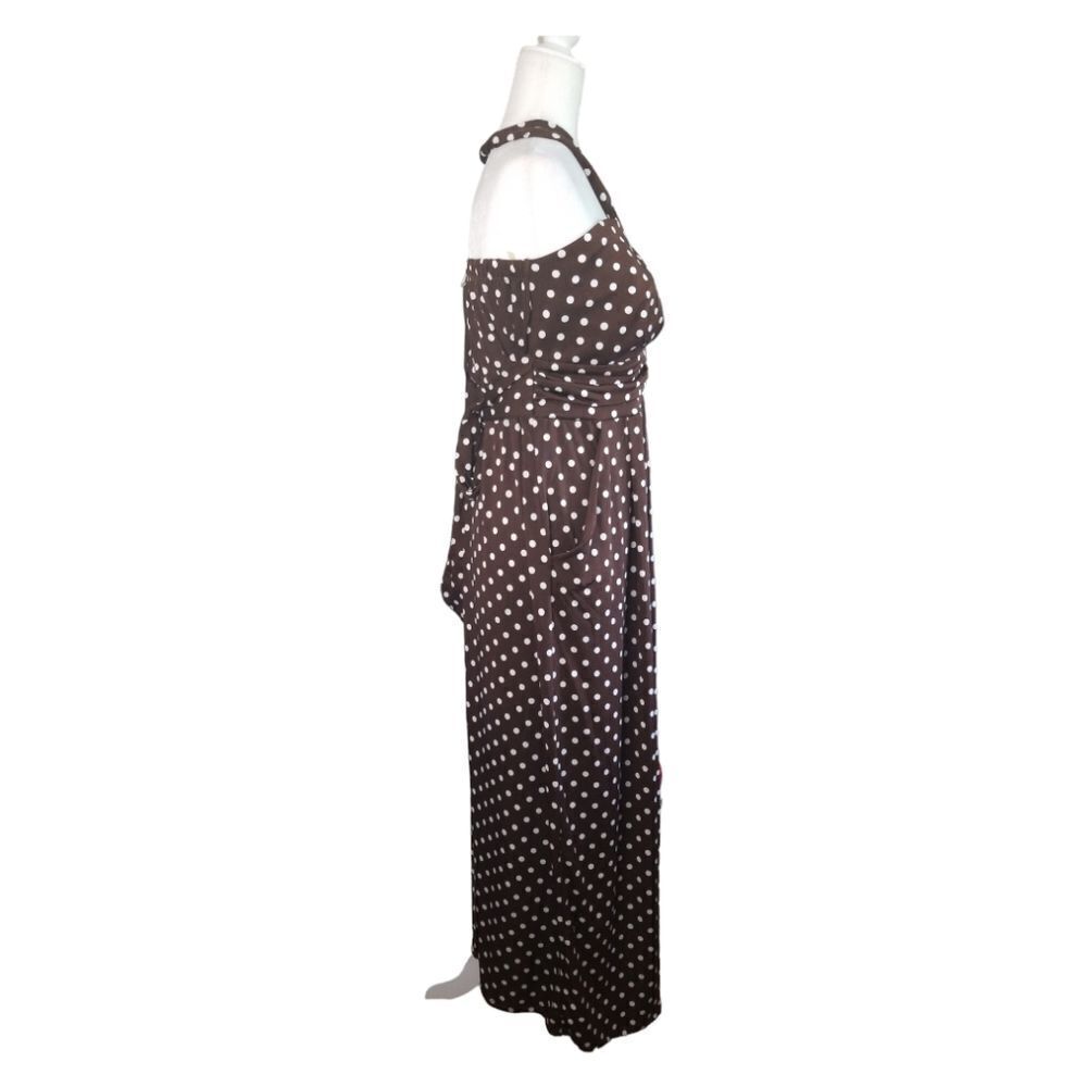 Paper Doll Halter Maxi Dresd Brown White Polka Dots Size 2X - Picture 4 of 9